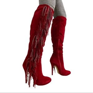 ❤️‍🔥 NWB, Lauren Lorraine Red Suede Boots. sz 6.5